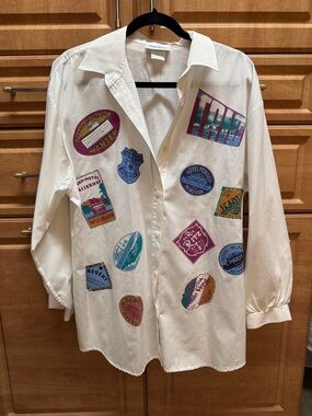 Vintage Travel Hotel Luggage Label Button-Up Shirt